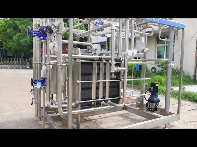Çin 1000L Pasteurizer Machine With PLC For Milk / Yogurt / Fruit Juice Processing Line SUS304/316 Satılık